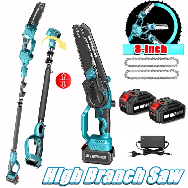 8 Inch Brushless Telescoping Pole Electric Chainsaw Scissors 2 IN 1 High Branch Saw Garden Pruning Tool For Makita 21V Battery
