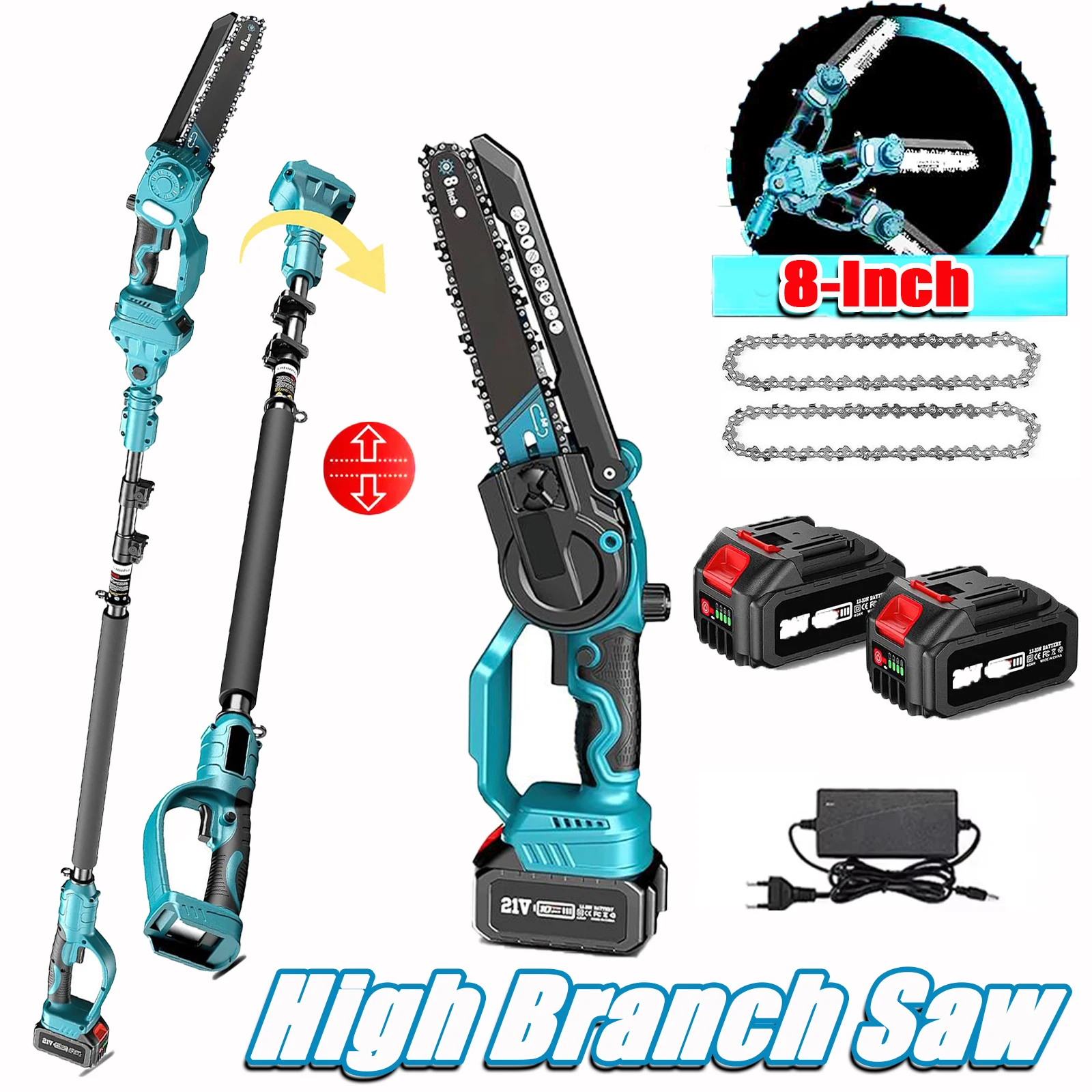 kf-Ab517ae1322cf4a6bb2de6227cdf23267p 8 Inch Brushless Telescoping Pole Electric Chainsaw Scissors 2 IN 1 High Branch Saw Garden Pruning Tool For Makita 21V Battery - Imagine 1