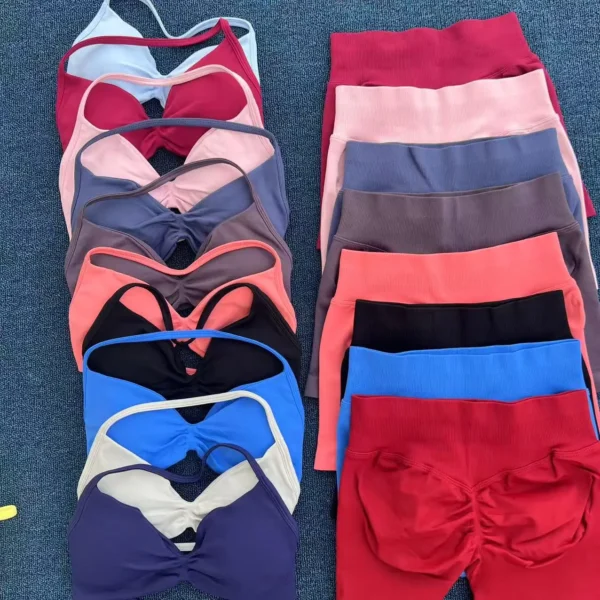 Yoga Gym Set 2 Piece Women Strappy Yoga Bra Top Workout Scrunch Shorts Sports Suit Fitness Clothes Seamless Yoga Set