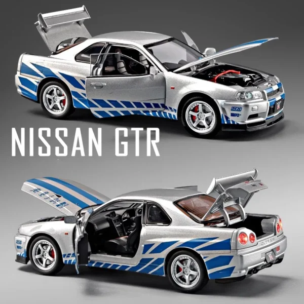 1:24 Nissan GTR R34 Skylin Alloy Car Model Sound and Light Pull Back Children's Toy Collectibles Birthday gift