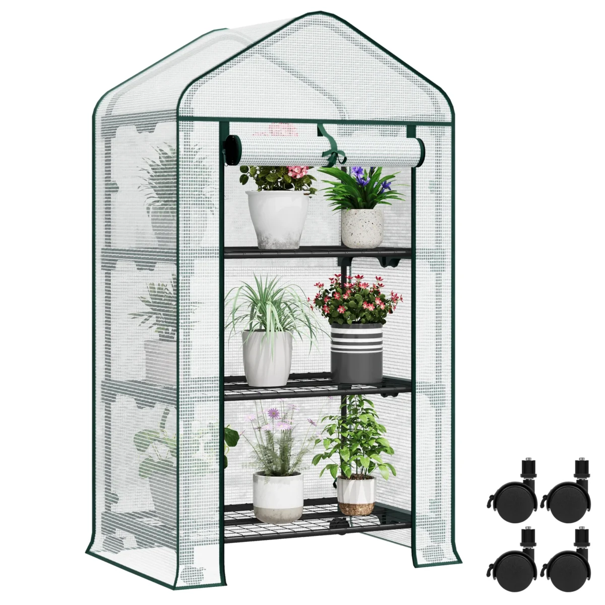 WOLTU Garden Greenhouse Plants Flowers House with Wheels Roll-Up Door 3 Shelves Winter Protection Outdoor - Imagine 2