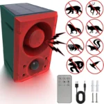 Solar Motion Alarm Lamp 130dB Dog Bark Gunshot Waterproof LED Strobe Light Remote for Garden Farm Chicken Coop Support Recording