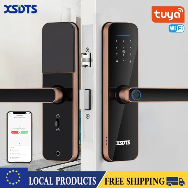 Biometric Electronic Door Lock Digital Black Smart Lock Tuya App Remote Unlocking Keyless Lock Fingerprint Door Lock