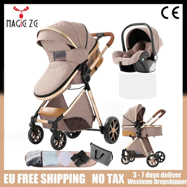 Baby Stroller 3 in 1 Stroller Lightweight Foldable Baby Carriage Luxury Multifunctional Travel Pram Portable Infant Car Stroller