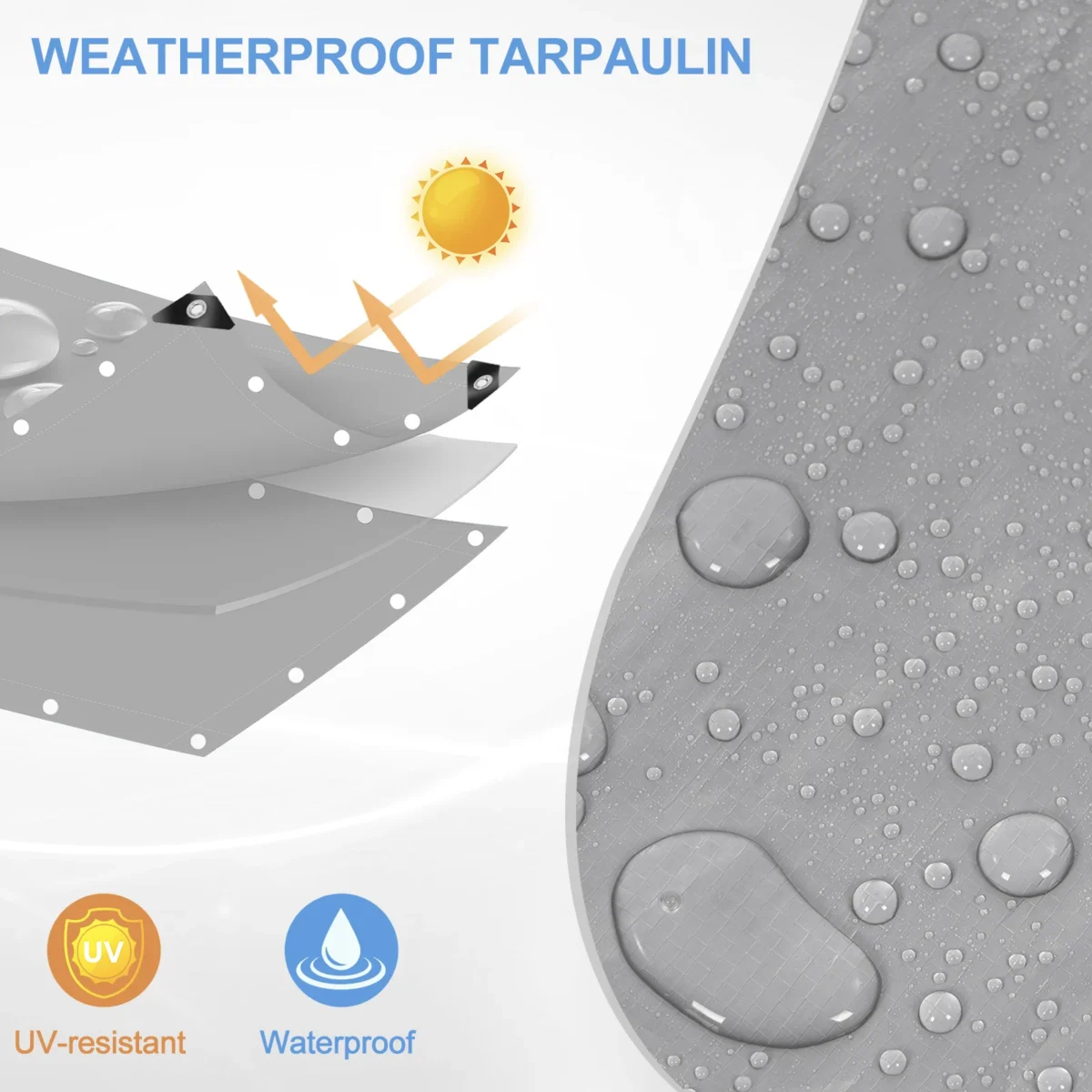 WOLTU Heavy-Duty Waterproof Tarpaulin UV/Weather-Resistant Cover with Metal Eyelets for Cars Garden Pool Wood Outdoor Rain Cover - Imagine 3