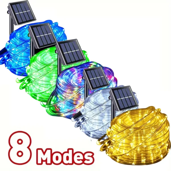 LED Solar Rope Lights Outdoor 50/100/200LEDs 8 Modes waterproof String lights for Garden Christmas Halloween Weddings Decor