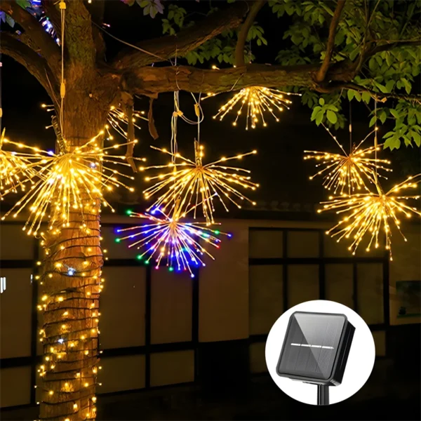 4PCS 360/480LED Solar Fireworks Lights Outdoor Waterproof Hanging 8 Modes Star Burst Light For Party Wedding Garden DIY Decor
