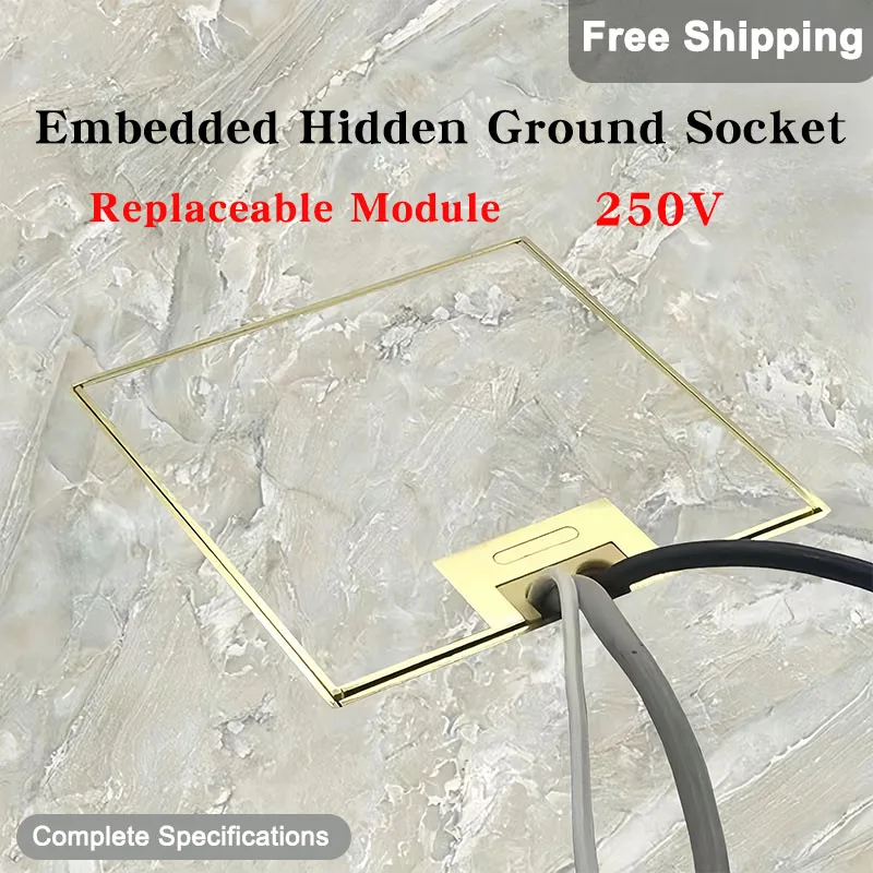 kf-S1577ad81e12446199a0da800a60bca4bk 130mm*130mm Embedded Hidden Ground Socket UN/UK/US/EU Stainless Steel Pure Flat Marble Floor Thinly Inserts Embedded Socket Box - Imagine 1
