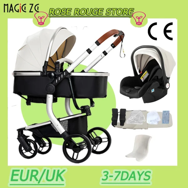 Lightweight Stroller 3 in 1 stroller Baby stroller Baby Carriage Baby Cars High Quality Pram Senior Four Wheel PU leather Parm