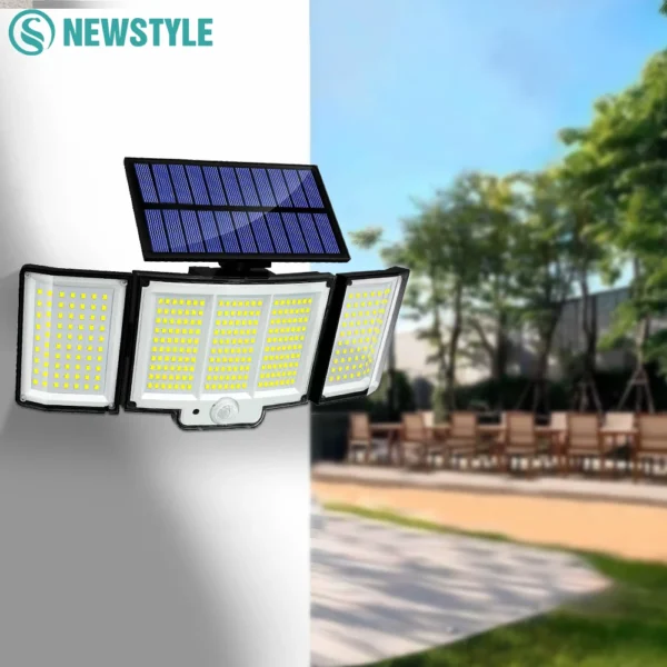 Lumini solare în aer liber 348LED 3 capete impermeabile lumini de inundație de securitate alimentate cu energie solară senzor de mișcare lumini în aer liber pentru grădină