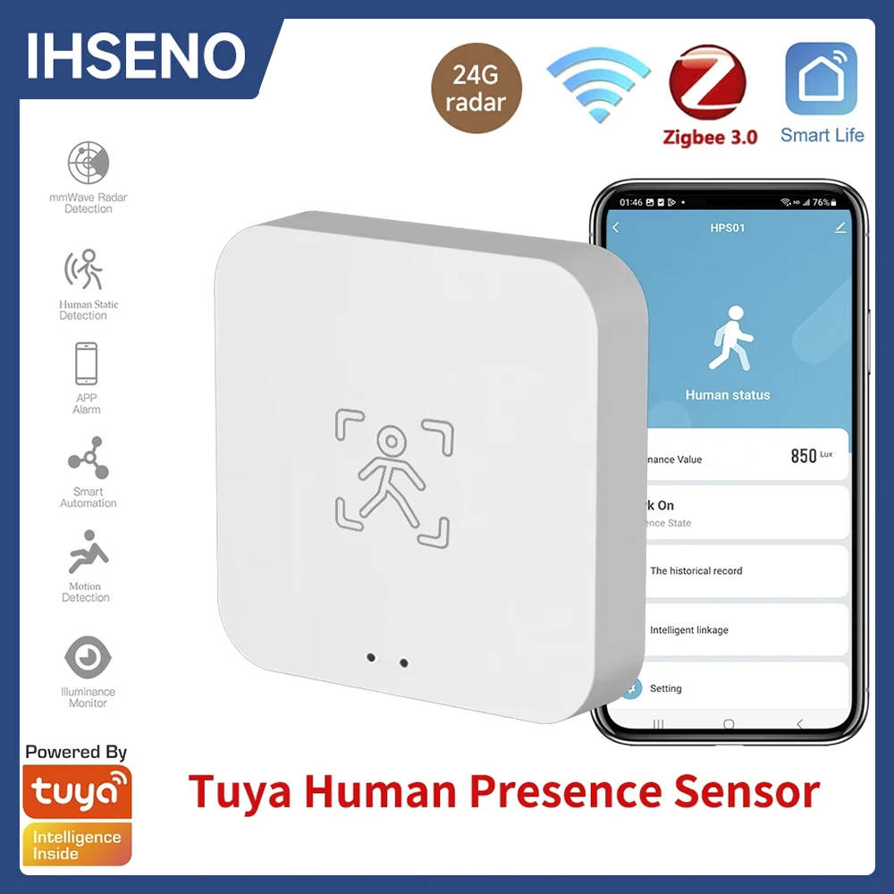 kf-S1ce6774ddf9648c3b22897bb1bd90d95B Tuya Zigbee WiFi Human Presence Sensor 24G MmWave Radar Detector APP Control For Smart Home Security Protector - Imagine 1