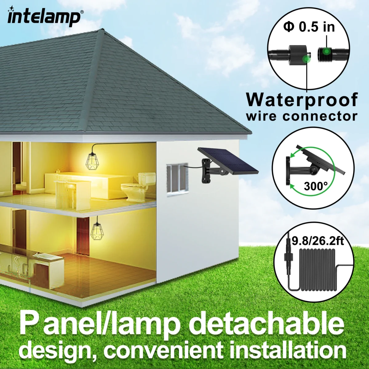 Lumini solare suspendate pentru interior și exterior Super Bright IP65 Waterproof Solar Shed Lights pentru dormitor Living Room Garden Garage - Imagine 4