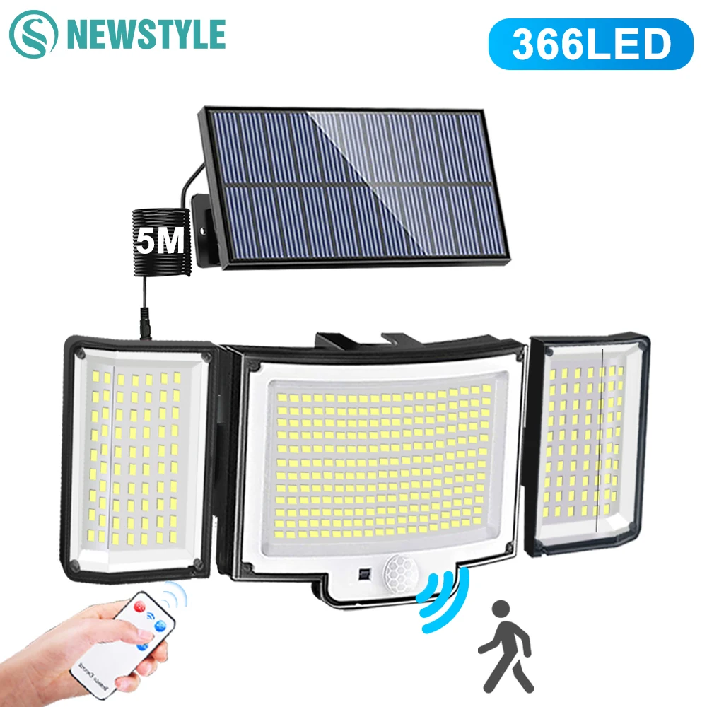 kf-S297eb92f5f624212b8a930173268057fr New 366LED Solar Outdoor Lights Solar Powered Security Light Motion Sensor 234LED Wall Light IP65 Waterproof Garden - Imagine 1