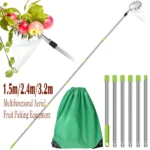 3.2M Fruit Picker Tool Metal Gardening Orchard Picking Tool with Storage Bag Fruit Catcher for Cherry Berry Orange Lemon Pear