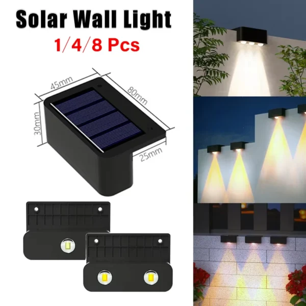 1-8 Pcs LED Solar Lights Outdoor IP65 Waterproof Porch Light Stair Wall Decorative Lamp for House Yard Fence Pool Garden Decor