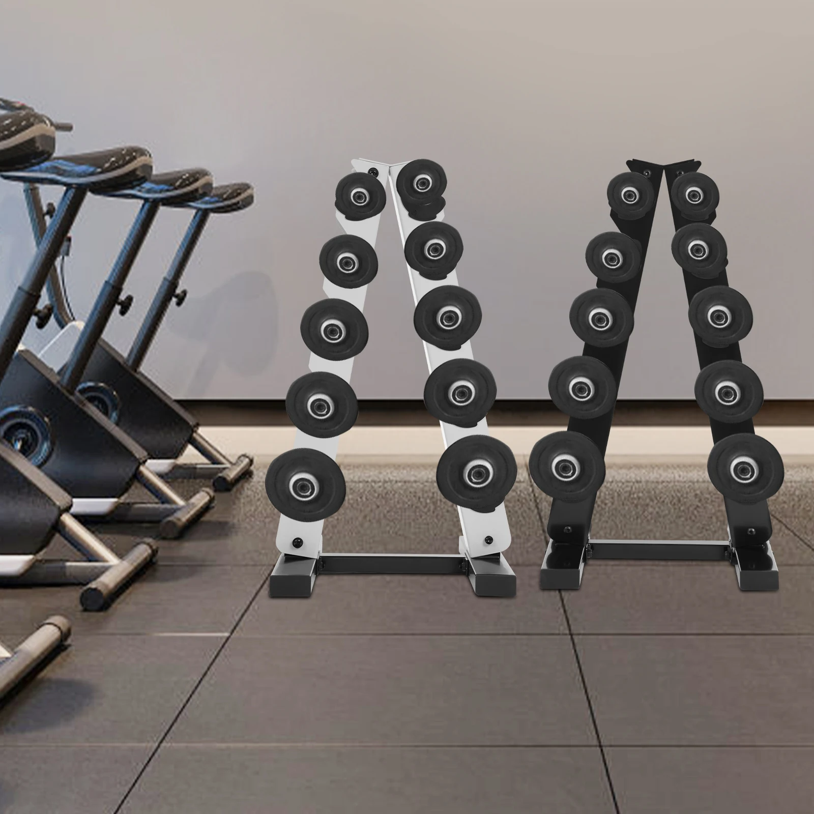 kf-S3851bdf5d1a0456b951878a750a6564dF 5 Layers A-Frame Stainless Steel Weight Holder for Home Gym Black/White For Storing Dumbbells In Homes, Hotels, Gyms - Imagine 1