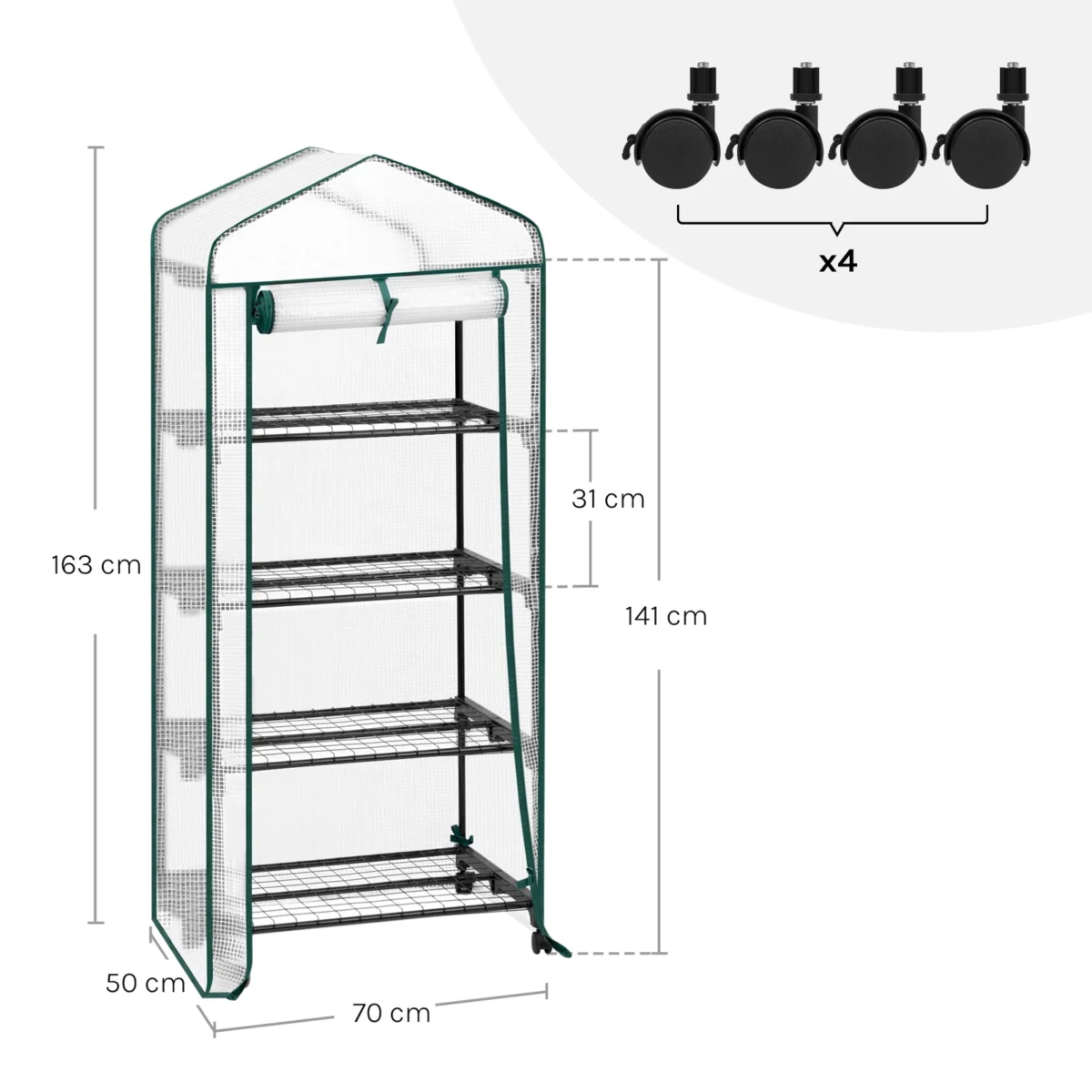 WOLTU Garden Greenhouse Plants Flowers House with Wheels Roll-Up Door 3 Shelves Winter Protection Outdoor - Imagine 6