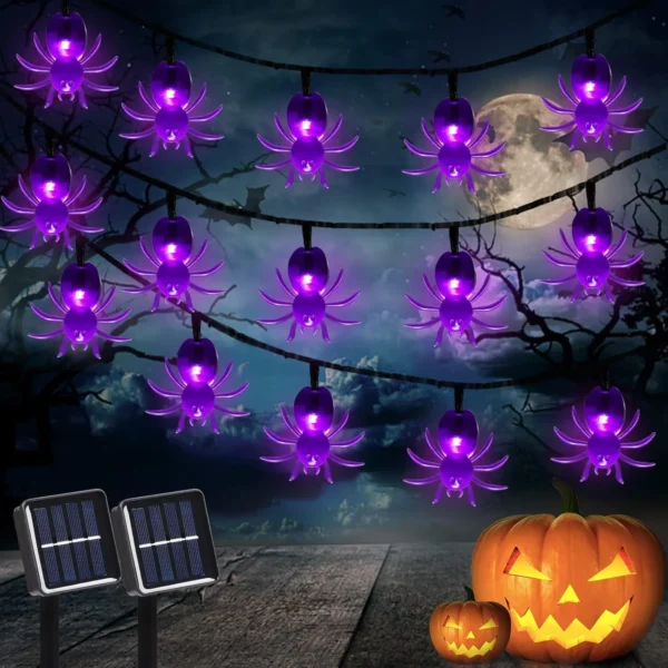 1pc 20/30 LED Halloween Spider Outdoor String Light With 8Lighting Modes Lamp Solar Powered For Home Garden Yard Halloween Decor