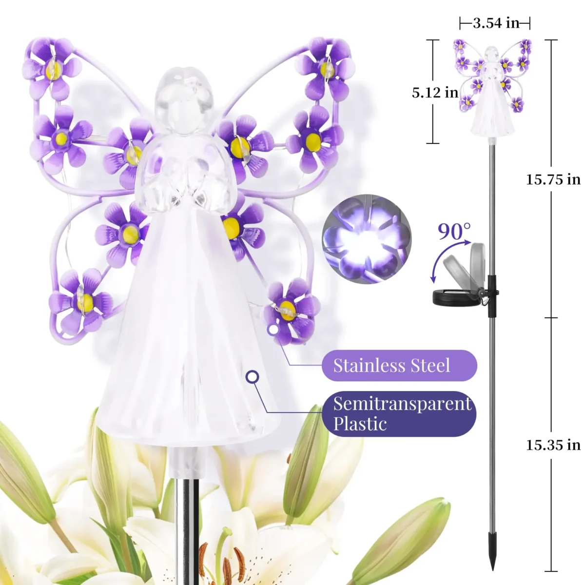 Solar Garden Light Angel Solar Landscape Decorative Light Outdoor Waterproof Solar Pathway Lights Grave Cemetery Sympathy Gift - Imagine 3