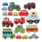 Cosoon Vehicles Embroidery Patches Small Police Cars Decorative Appliques for Kids Clothing DIY School Bus Truck Train Iron Ons