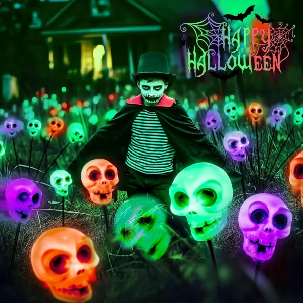 1/2pc Halloween Solar Firefly Light 6/12LED Swaying Skull Landscape Light Solar Powered For Home Outdoor Garden Yard Decoration