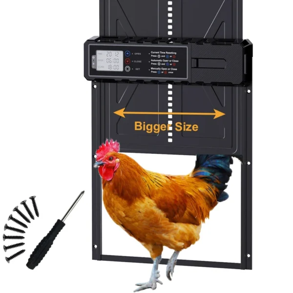 Large size Automatic Chicken Coop Door, New with Timer LCD Screen, 3*AA Battery Powered (Battery not included)