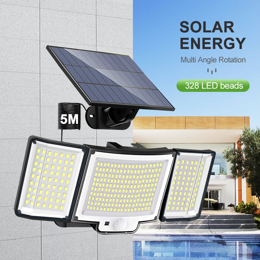 kf-S5e9594ef3da944519e07cf7455a9542ek 348LED Solar lamp outdoor security light with motion sensor waterproof 126/328LED powerful spotlight solar for garden Garage - Imagine 1