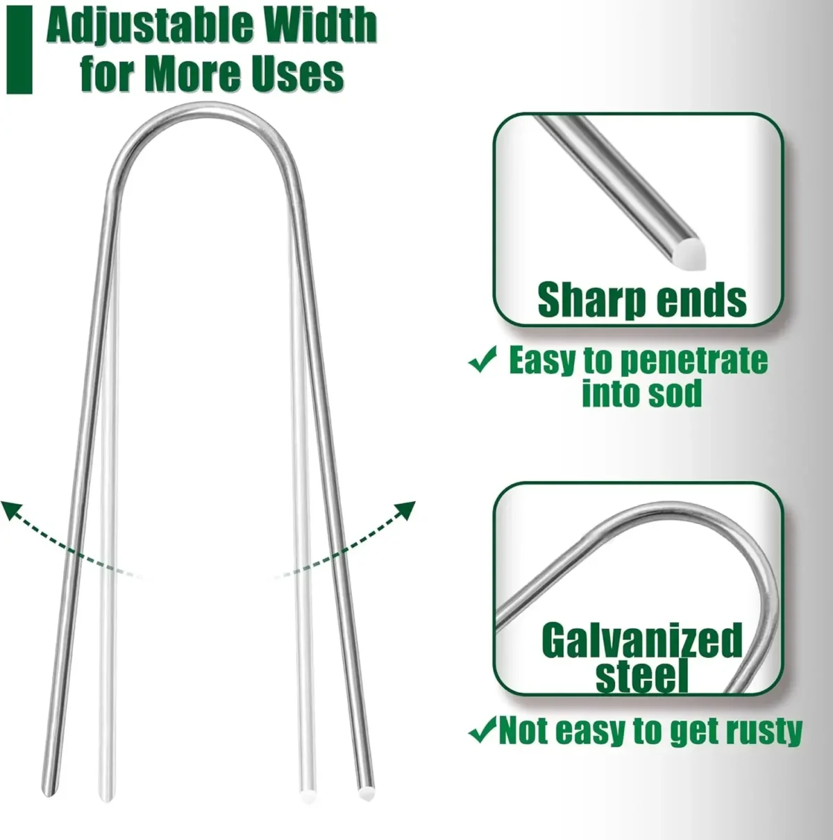 U-tip Grafe de gradina Heavy-duty gard tubulatură țăruși Sod Pins Galvanizat peisaj Spike pentru Holding peluze Bariere sol Nail - Imagine 4