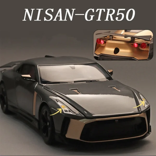1:18 Niaasn GT-R GTR50 Alloy Sports Car Model Diecast Metal Toy Racing Model Simulation Sound and Light With Spray Kids Toy Gift
