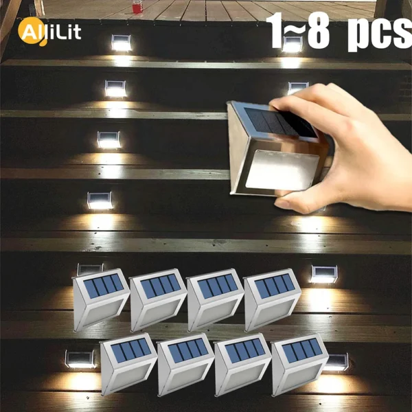 1/4/6/10pcs 6LED Solar Stair Light Outdoor Stainless Steel Waterproof Yard Garden Deck Light Street Wall Lamp Fence Decoration
