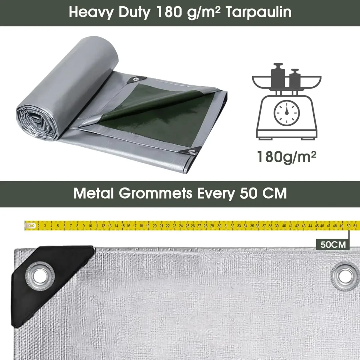 Tarpaulin Waterproof Fabric Tarpaulin 180 g/m² PE Tarpaulin UV Resistant Weatherproof for Garden Furniture Pool Wood Car Boat - Imagine 6
