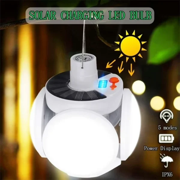 Solar LED Deformable Garage Light Folding UFO Football Bulb Outdoor Hanging Lamp Baterie reîncărcabilă 5-Mode Reglabil