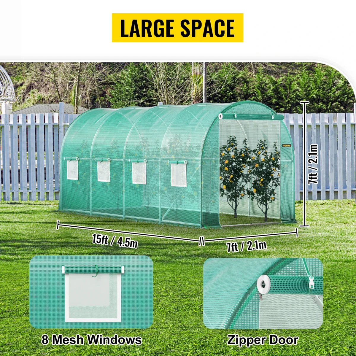 VEVOR Walk-in Tunnel Greenhouse Cadru galvanizat și capac impermeabil 15x7x7/10x7x7/20x10x7/12x7x7 ft Sere și rame frigorifice - Imagine 3