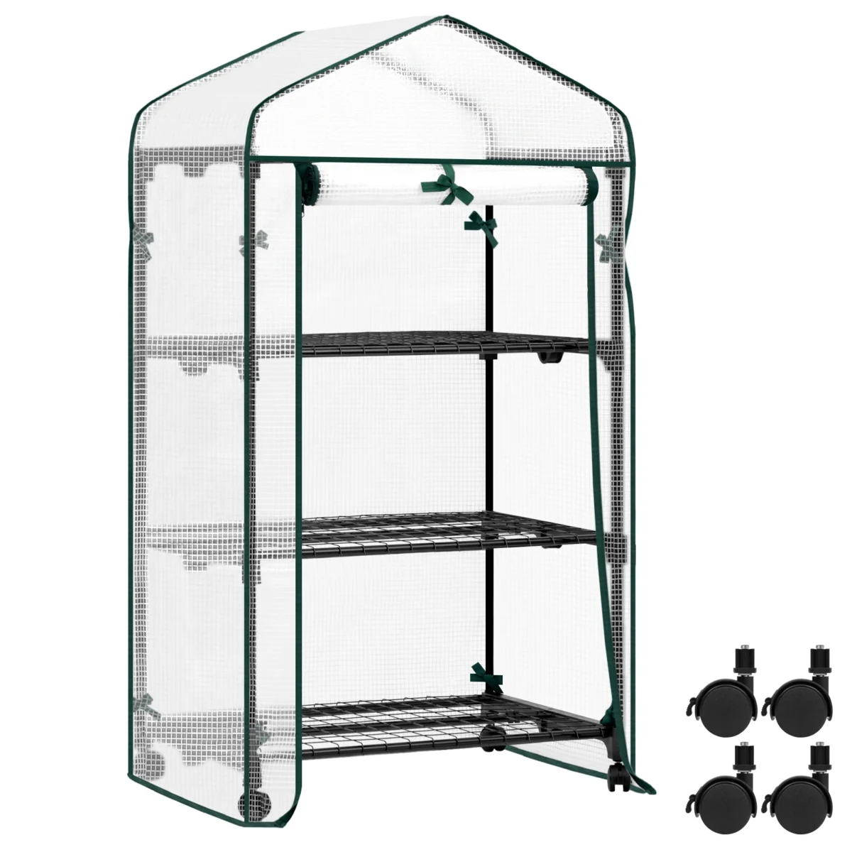 WOLTU Garden Greenhouse Plants Flowers House with Wheels Roll-Up Door 3 Shelves Winter Protection Outdoor - Imagine 4