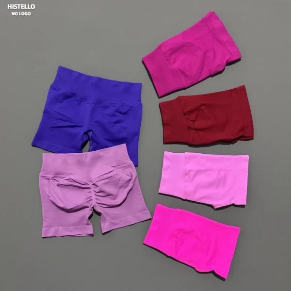 HISTELLO Sports Shorts Low Ribbed Band Scrunch Booty Workout Gym Shorts Running Seamless Leggings Yoga Women Sports Leggings