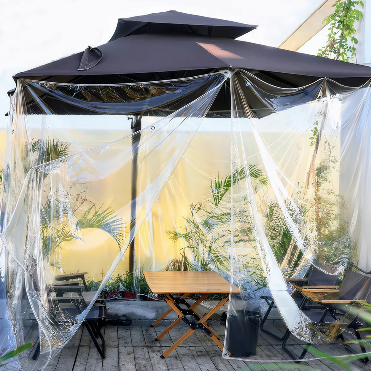 Impermeabil Transparent PVC Tarpaulin cu ochiuri rezistent la intemperii Durable Canopies pliabil 0.3mm Rain Cover pentru mobilier de gradina - Imagine 3