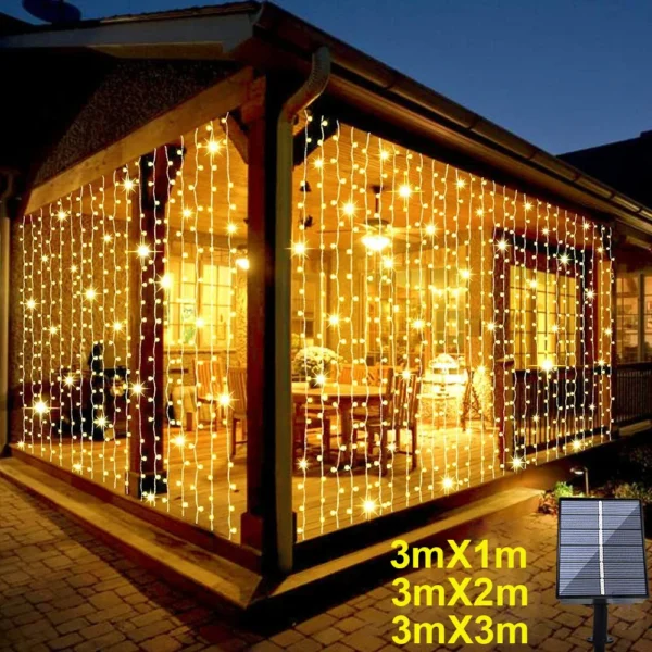 Solar LED Cortina de lumină în aer liber Garland Solar Fairy String Light Pavilion Garden Party Holiday Christmas Decor Copper Wire Lampi