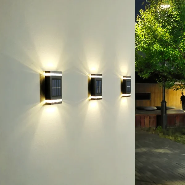 6LED lampă solară de perete în aer liber, lumini impermeabile de spălare a peretelui, iluminare sus și jos, pentru terasă, grădină, gard, vilă exterioară W