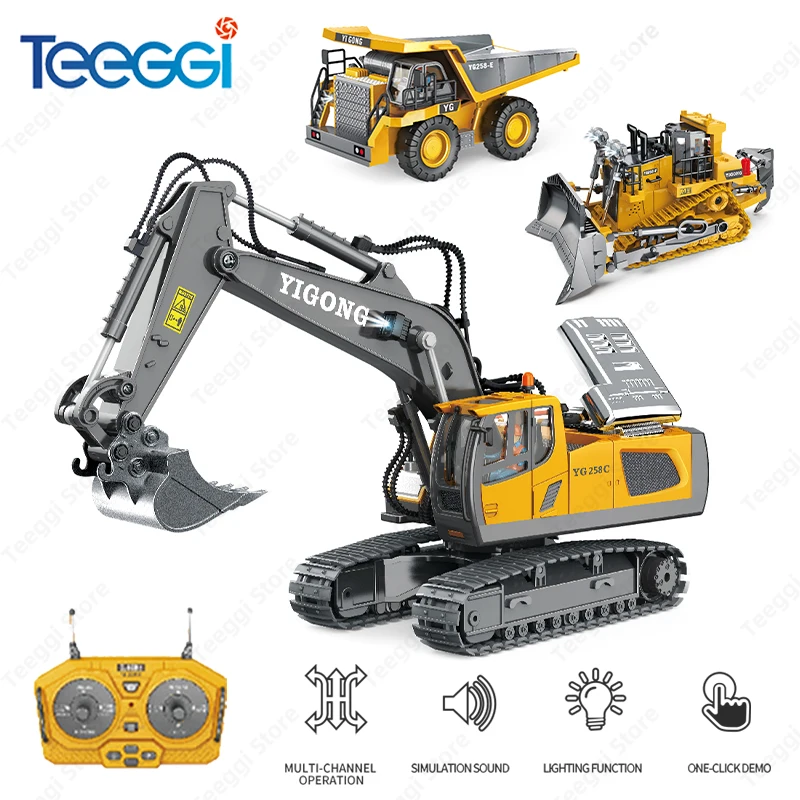 kf-S87cc83eea9dc47598a12669182ec03far Teeggi 1:20 RC Excavator Car Children Toys 2.4G Remote Control Dump Truck Car Bulldozer Toy Radio Electric Car For Children Gift - Imagine 1