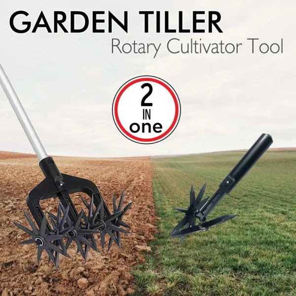 Garden Rotary Tiller, Manual Hand Tool for Soil Loaning & Ventilation, Wear Resistant Cultivator for Autumn Fall Gardening Care
