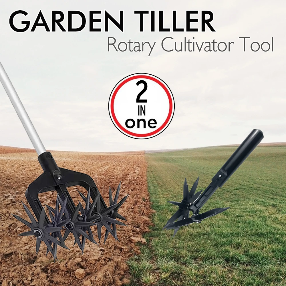 kf-S8fb87c20320948fba3ff301aa6eab4f0V Garden Rotary Tiller, Manual Hand Tool for Soil Loaning & Ventilation, Wear Resistant Cultivator for Autumn Fall Gardening Care - Imagine 1