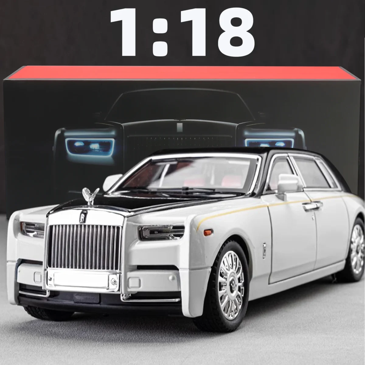 1:18 Rolls-Royce Phantom Model Car, Zinc Alloy Pull Back Toy Diecast Car with Sound and Light, Realistic Modeling Model Toy111 - Imagine 1