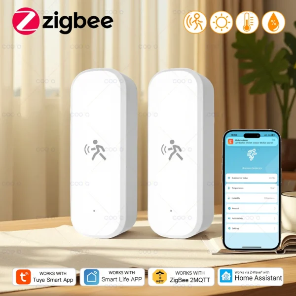 Tuya Zigbee Motion Sensor 10G MmWave Radar Smart Human Body Sensor with illuminance Temperature Humidity Works With Alexa Google