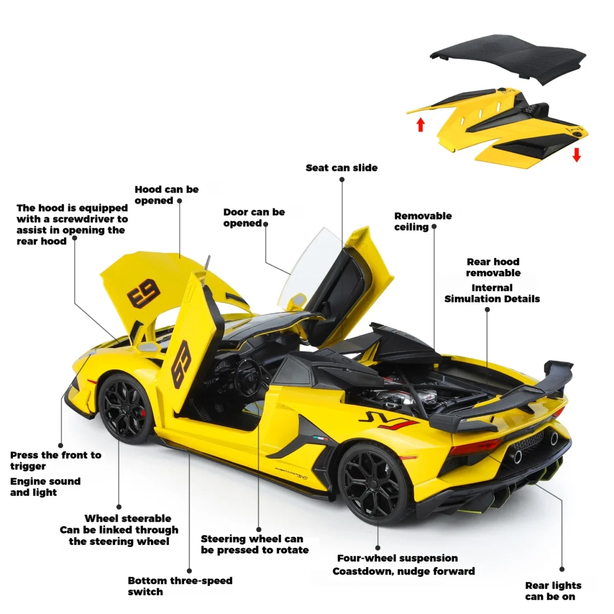 1:18 Aventador SVJ63 Removable Convertible Version Supercar Alloy Metal Diecast Model Car Simulation Decoration Ornaments Gifts - Imagine 3