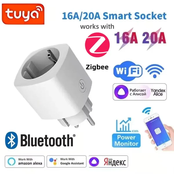 Zigbee 3.0 WiFi Smart Plug EU Socket Timer Adaptor Outlet 16A/20A Power Monitor APP Voice Control Tuya Alexa Google Home Alice