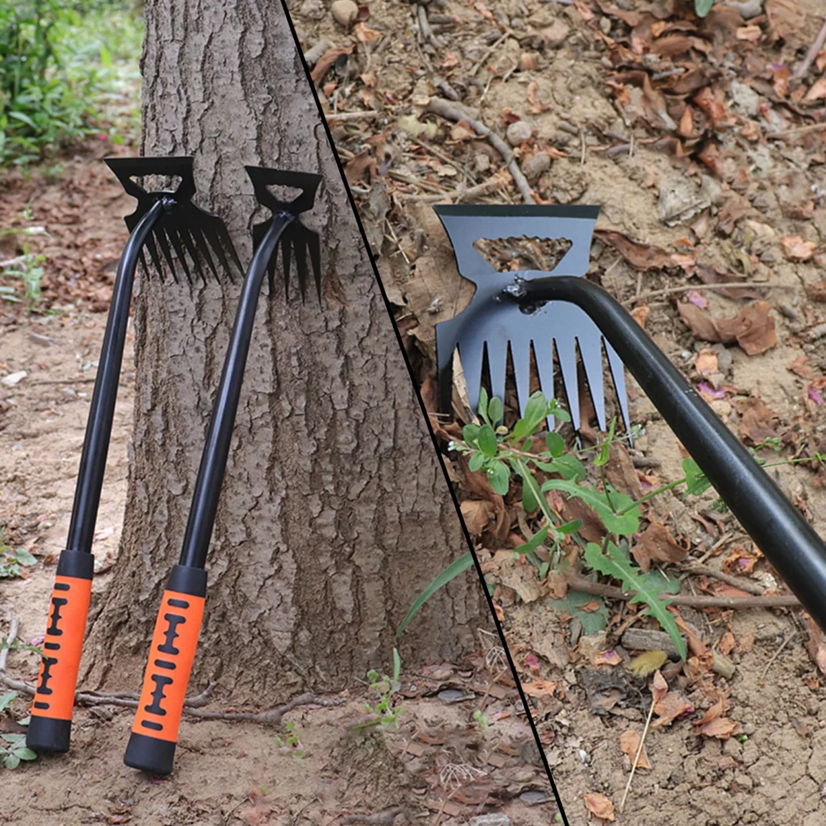 Metal Weed Cleaning Shovel 2 In 1 Garden Rake Stainless Steel 5/6/8/11 Teeth Dual Headed Weeding Tool For Gardening Weeding Tool - Imagine 1