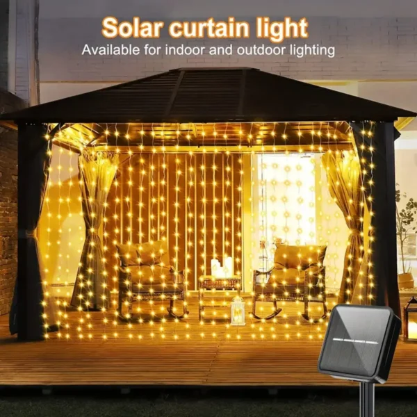 1pc Solar Curtain String Lights Outdoor Fairy Lights Solar Powered Twinkle String Lights 8 Modes For Home Garden Patio Decor