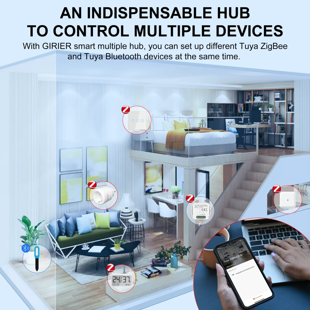 GIRIER Tuya ZigBee Gateway Hub with Antenna Smart Gateway Bridge Wired Mesh Hub for Home Automation Works with Alexa Hey Google - Imagine 5