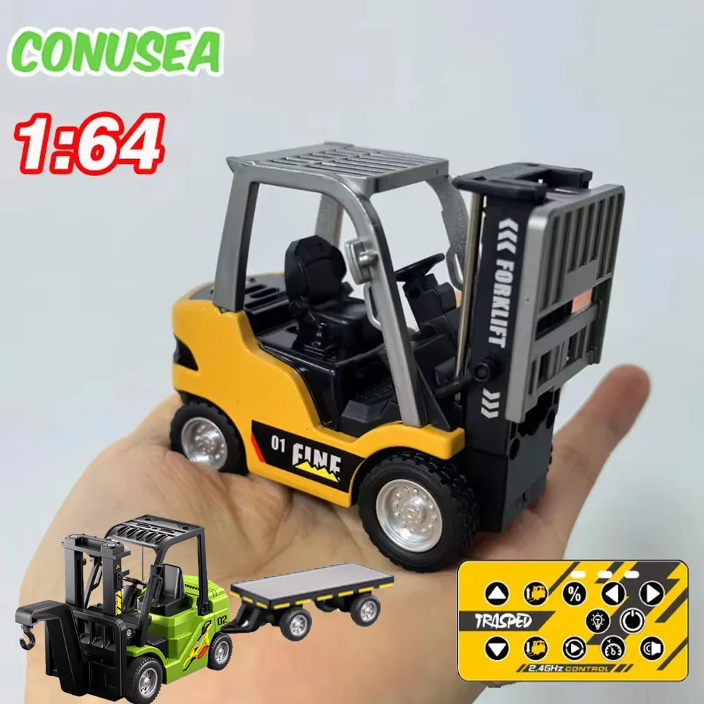 kf-Sc80026053e6e40e3bc584a6752b53c7bB 1/64 RC Trucks Alloy Forklift Mini APP 2.4G Rc Cars Remote Control Construction Engineer Vehicle Toys for Boys Adults Kids Gifts - Imagine 1