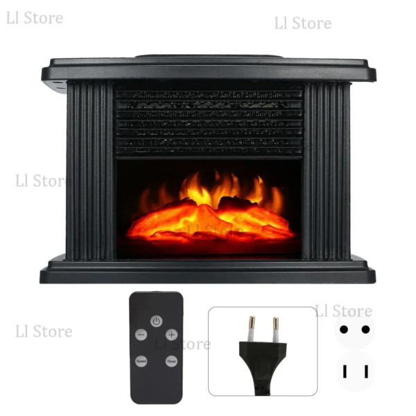 Mini Electric Fireplace Heater Simulated Flame Quiet Operation Portable Heating Warmer Fan Space Heater with Remote Control